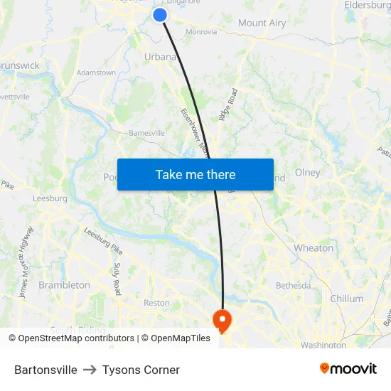 Bartonsville to Tysons Corner map