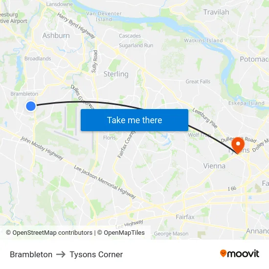 Brambleton to Tysons Corner map