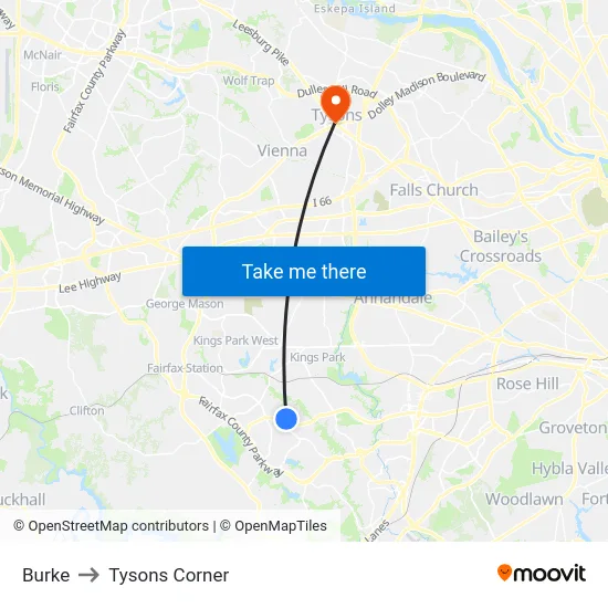 Burke to Tysons Corner map