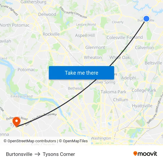 Burtonsville to Tysons Corner map