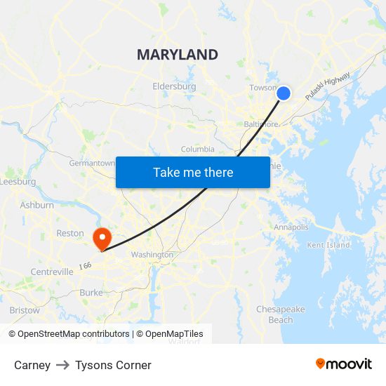 Carney to Tysons Corner map