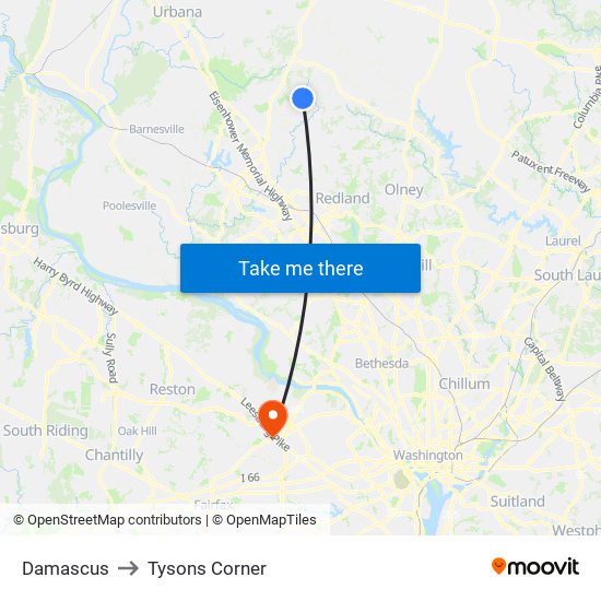 Damascus to Tysons Corner map