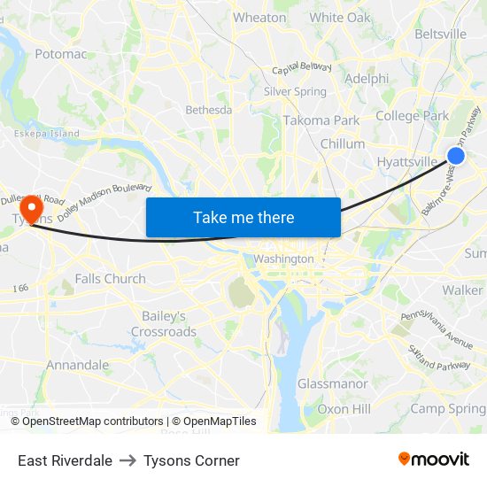 East Riverdale to Tysons Corner map