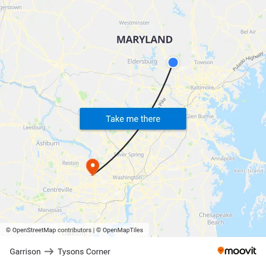 Garrison to Tysons Corner map