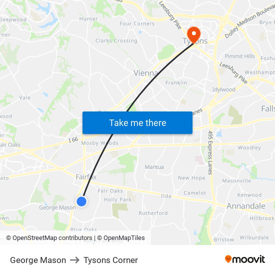 George Mason to Tysons Corner map