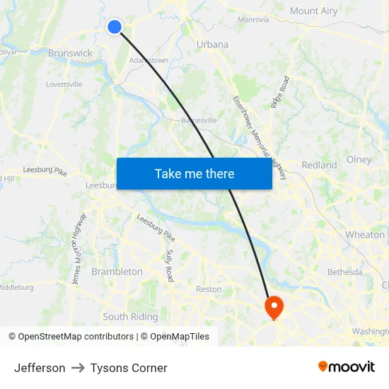 Jefferson to Tysons Corner map