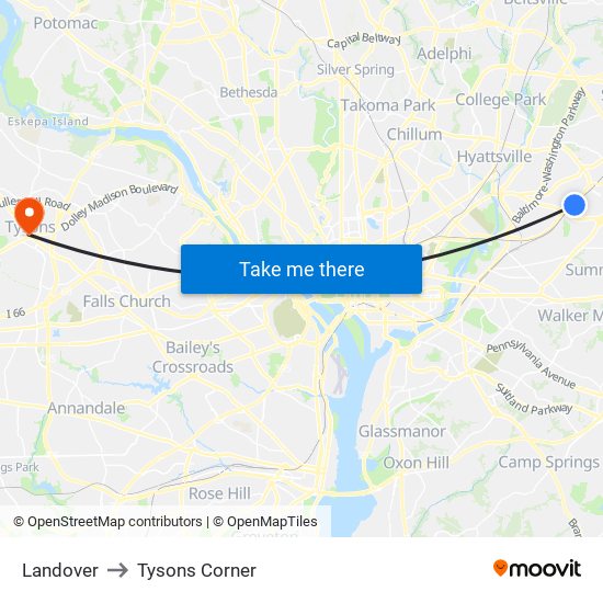 Landover to Tysons Corner map