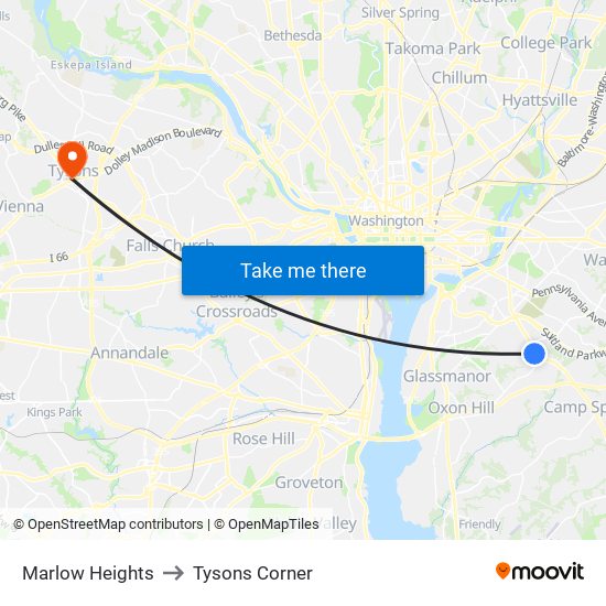 Marlow Heights to Tysons Corner map