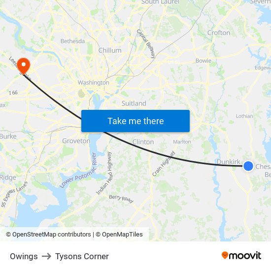 Owings to Tysons Corner map
