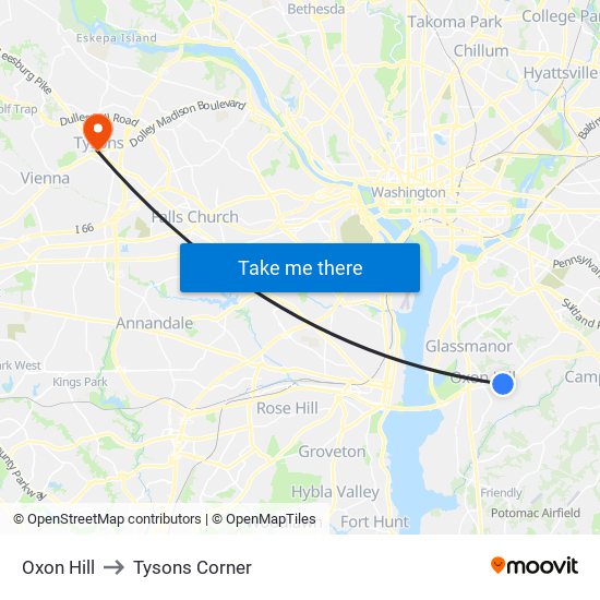 Oxon Hill to Tysons Corner map