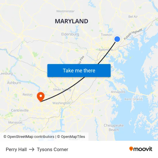Perry Hall to Tysons Corner map