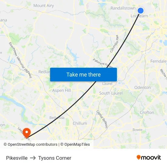 Pikesville to Tysons Corner map