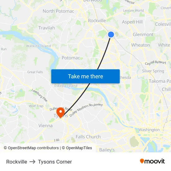 Rockville to Tysons Corner map