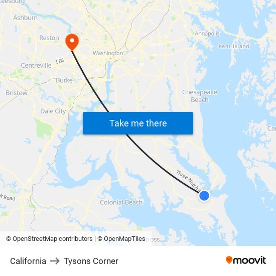 California to Tysons Corner map