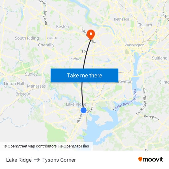 Lake Ridge to Tysons Corner map