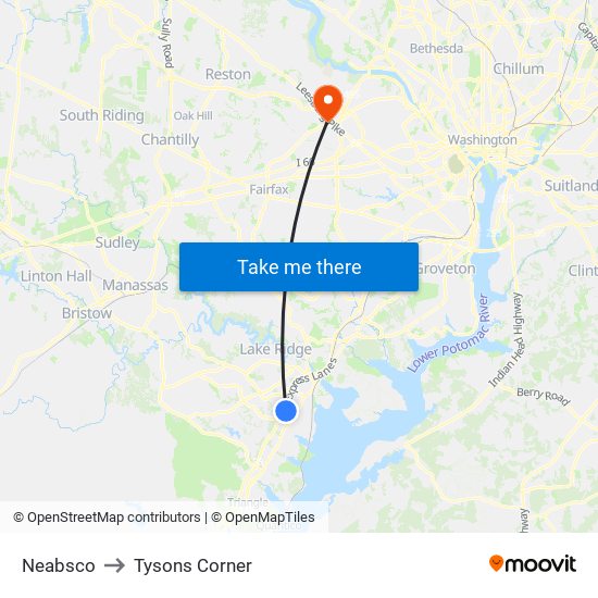 Neabsco to Tysons Corner map