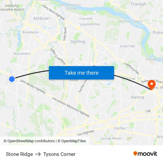 Stone Ridge to Tysons Corner map