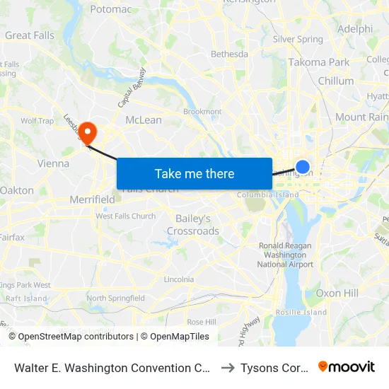 Walter E. Washington Convention Center to Tysons Corner map