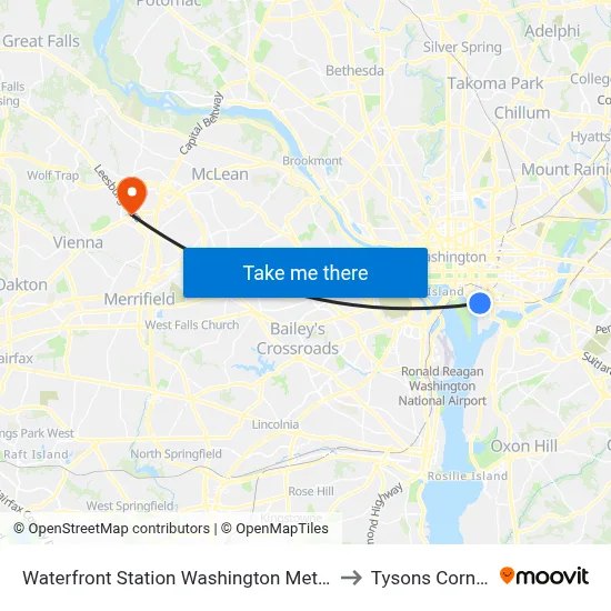 Waterfront Station Washington Metro to Tysons Corner map