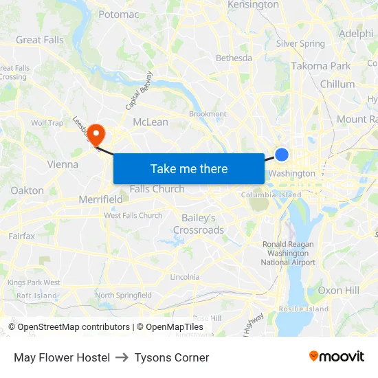May Flower Hostel to Tysons Corner map