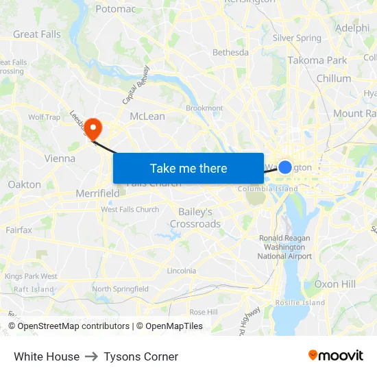 White House to Tysons Corner map