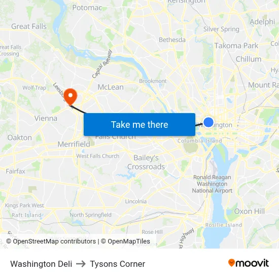 Washington Deli to Tysons Corner map