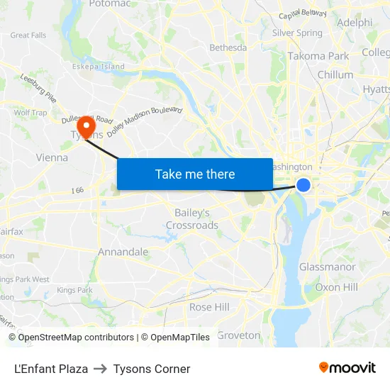 L'Enfant Plaza to Tysons Corner map
