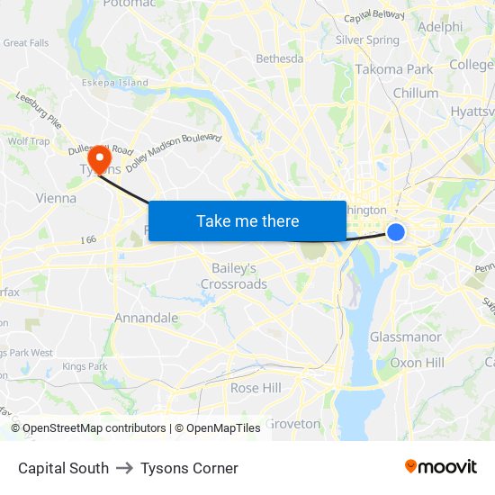 Capital South to Tysons Corner map