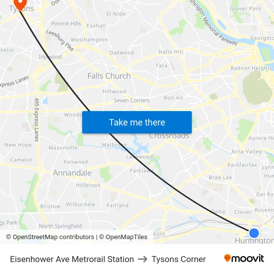 Eisenhower Ave Metrorail Station to Tysons Corner map