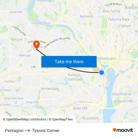 Pentagon to Tysons Corner map