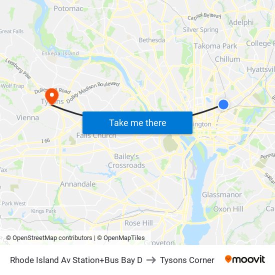 Rhode Island Ave-Brentwood+Bay D to Tysons Corner map