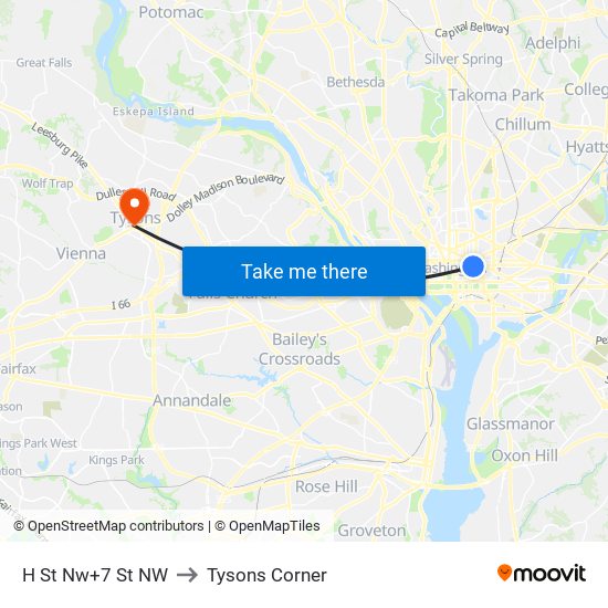 H St Nw+7 St NW to Tysons Corner map