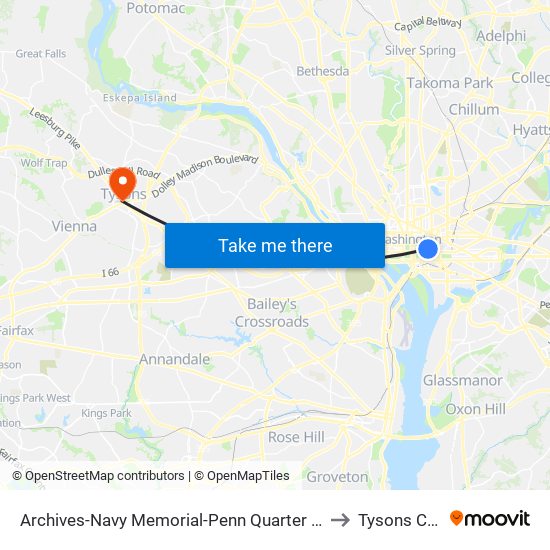 Archives-Navy Memorial-Penn Quarter Metro Station to Tysons Corner map