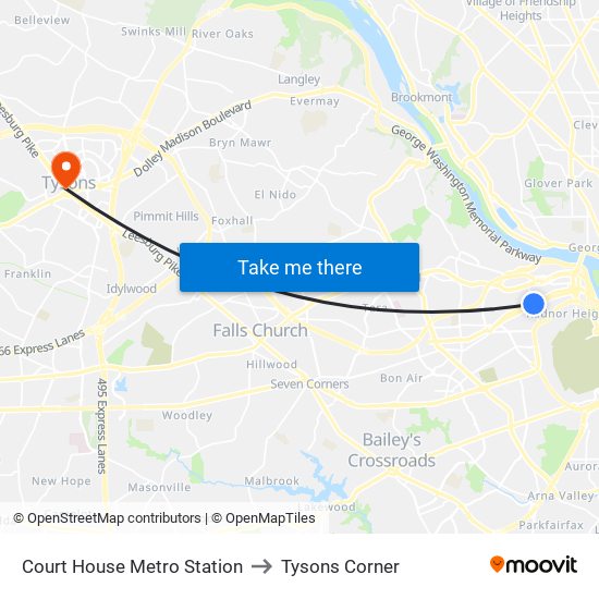 Court House Metro Station to Tysons Corner map