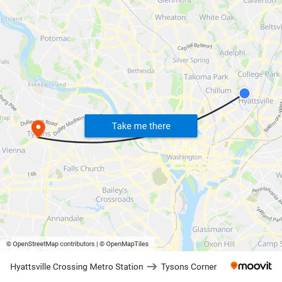 Hyattsville Crossing Metro Station to Tysons Corner map