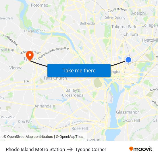 Rhode Island Metro Station to Tysons Corner map