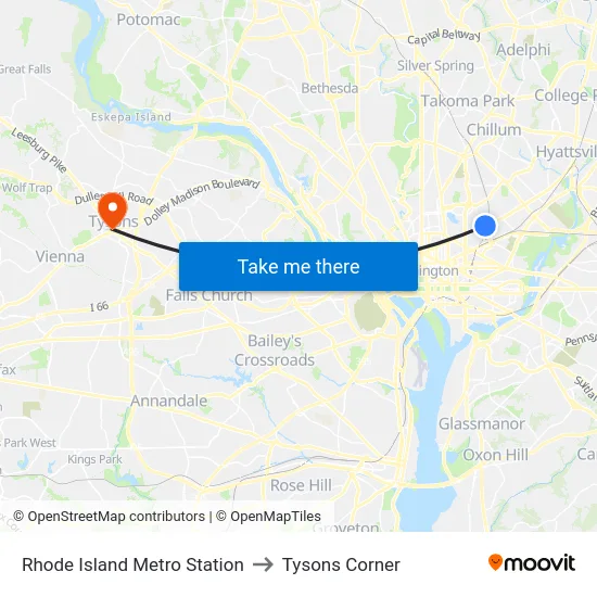 Rhode Island Metro Station to Tysons Corner map