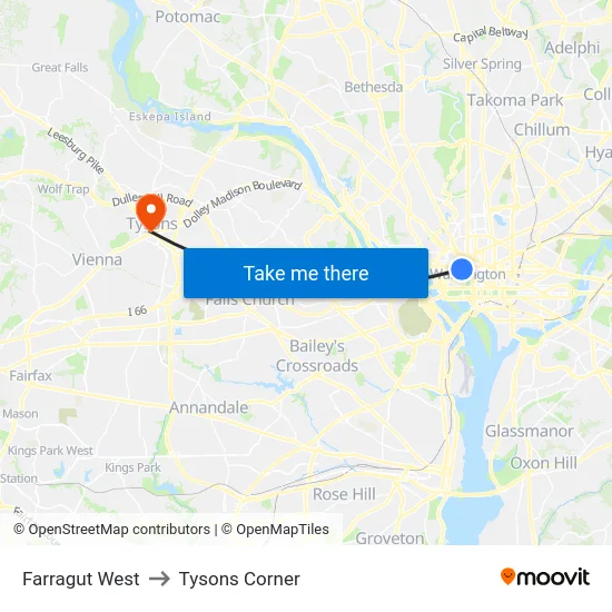 Farragut West to Tysons Corner map
