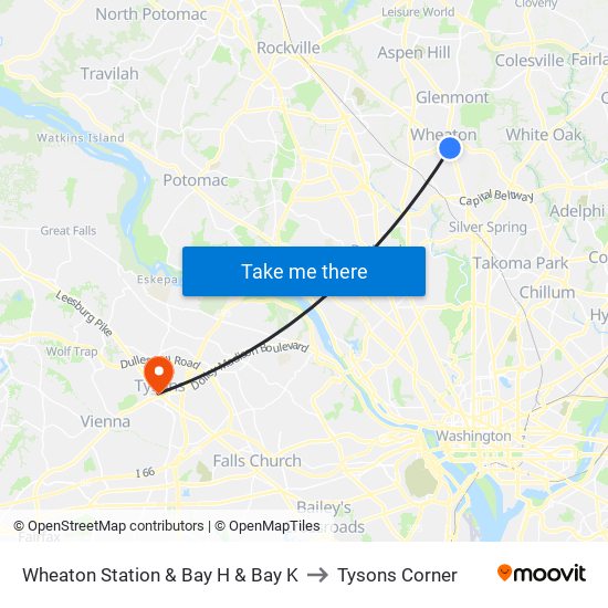 Wheaton Station  & Bay H & Bay K to Tysons Corner map