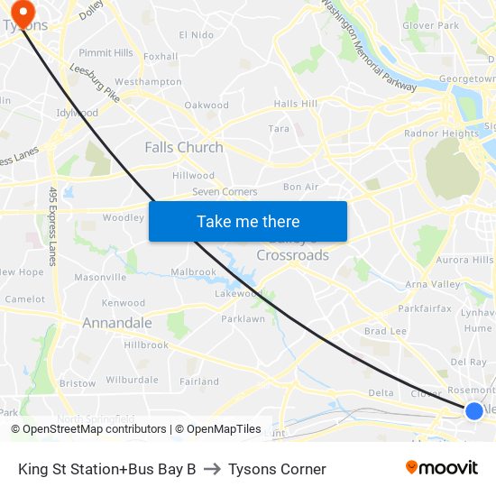 King St Station+Bus Bay B to Tysons Corner map
