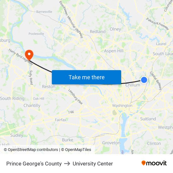 Prince George's County to University Center map