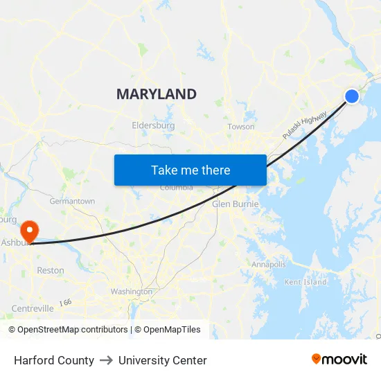 Harford County to University Center map