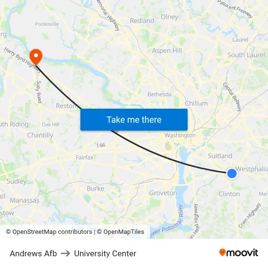 Andrews Afb to University Center map