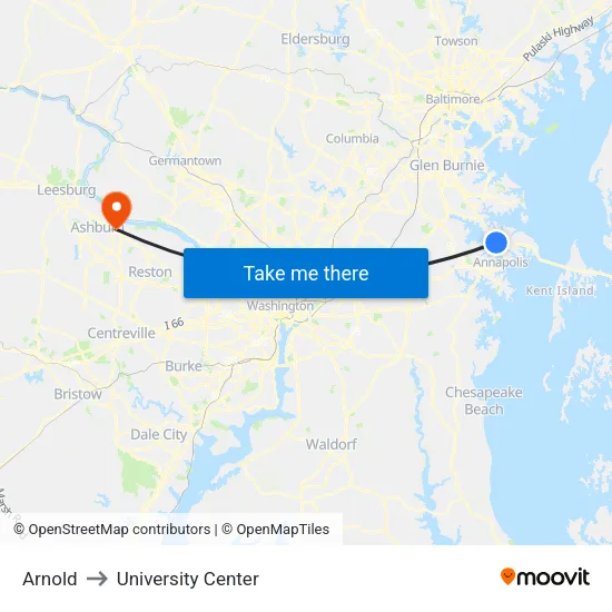 Arnold to University Center map