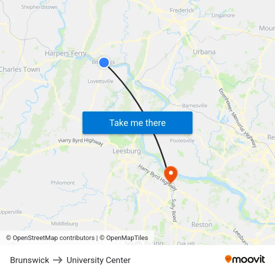 Brunswick to University Center map