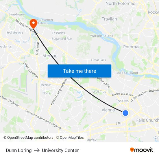 Dunn Loring to University Center map