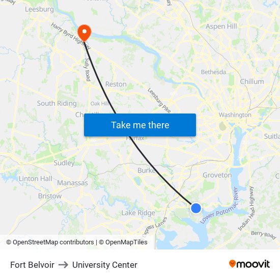 Fort Belvoir to University Center map