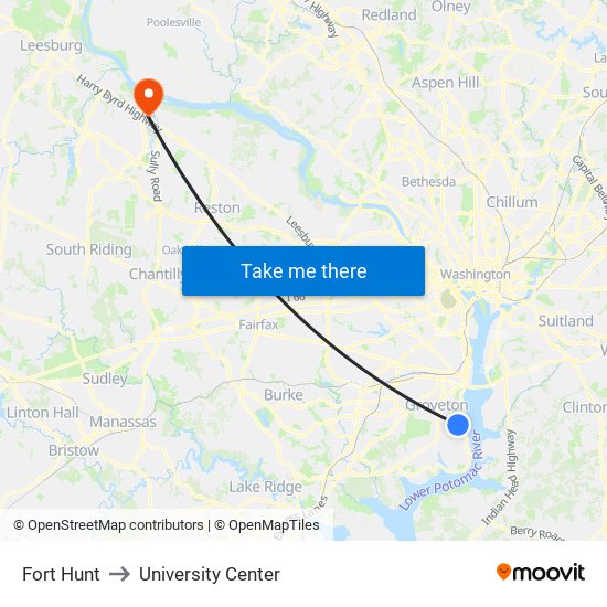 Fort Hunt to University Center map