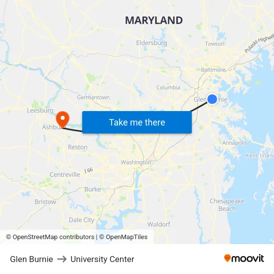 Glen Burnie to University Center map