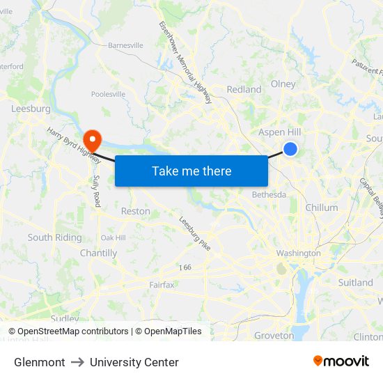 Glenmont to University Center map